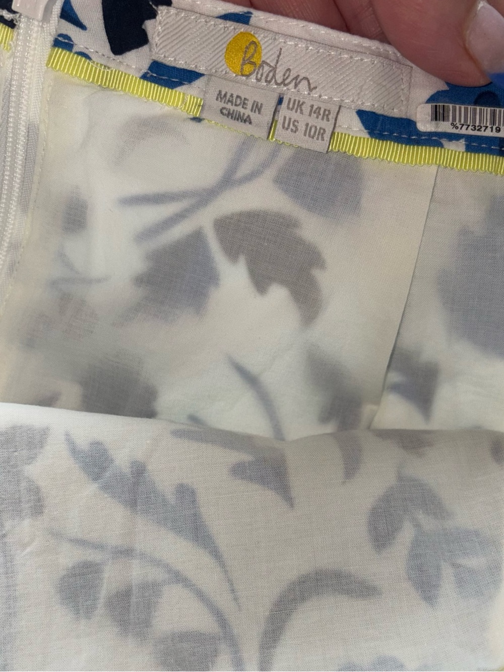 Boden Blue White Floral Cotton Lined Midi Skirt US 10 Coastal Feminine - Picture 4 of 5